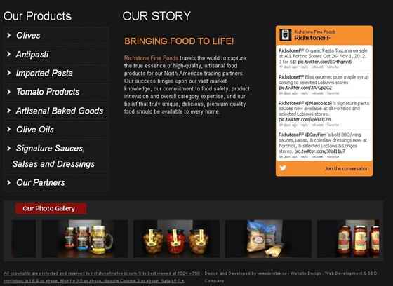 Web Design & Development: Richstone Fine Foods